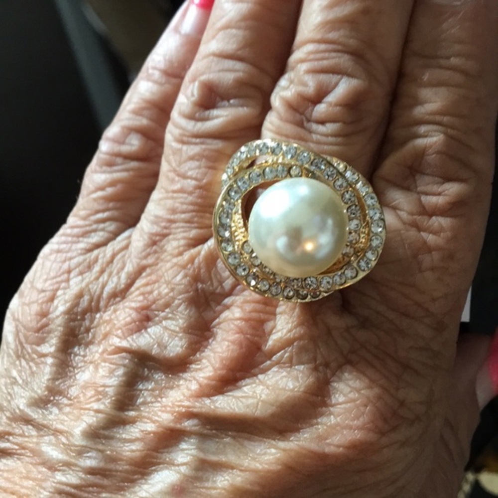 Badgley Mischka Gold Pearl Halo Cocktail Ring